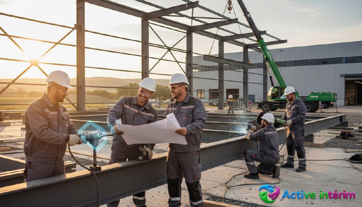 Ouvriers roumains qualifiés travaillant sur un chantier industriel en France.