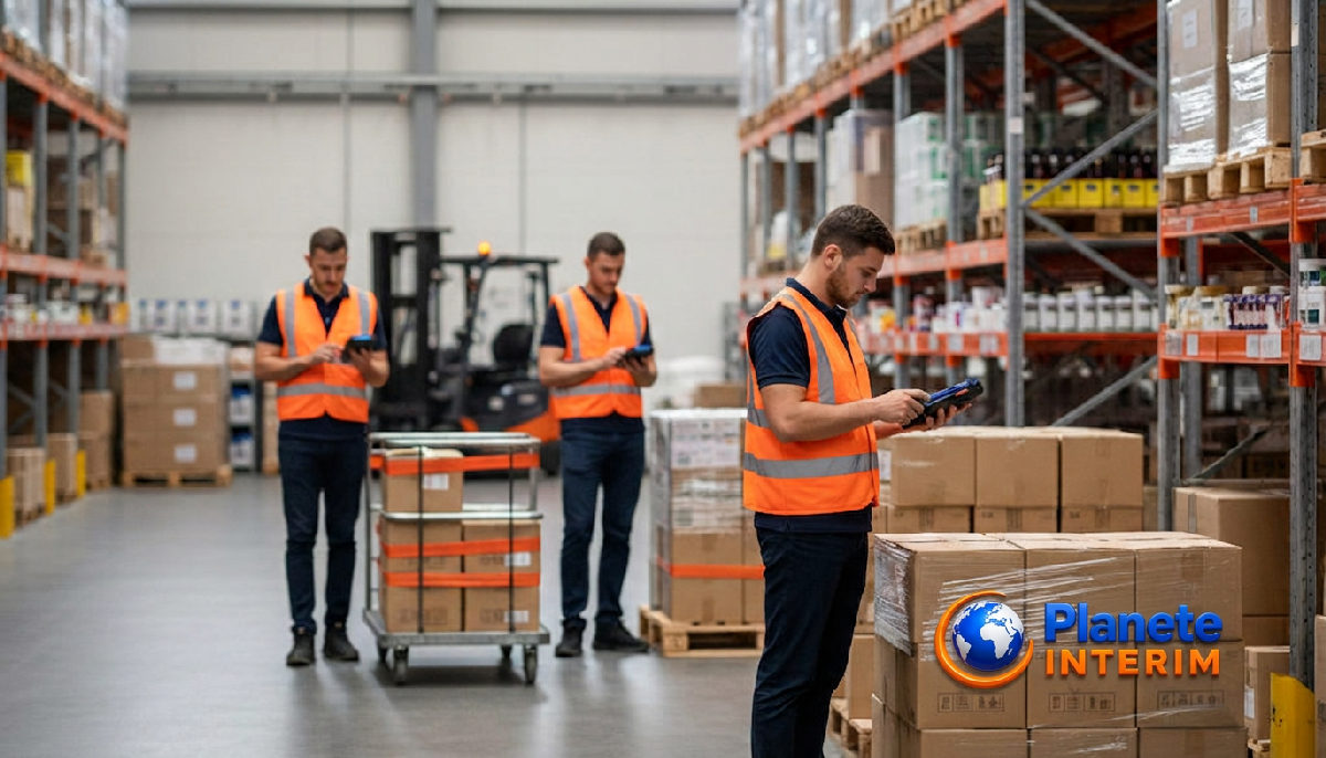 Travailleurs roumains spécialisés dans un entrepôt logistique en France.