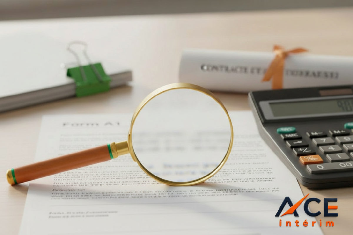 Document A1, contrat de travail français et calculatrice : conformité salariale.
