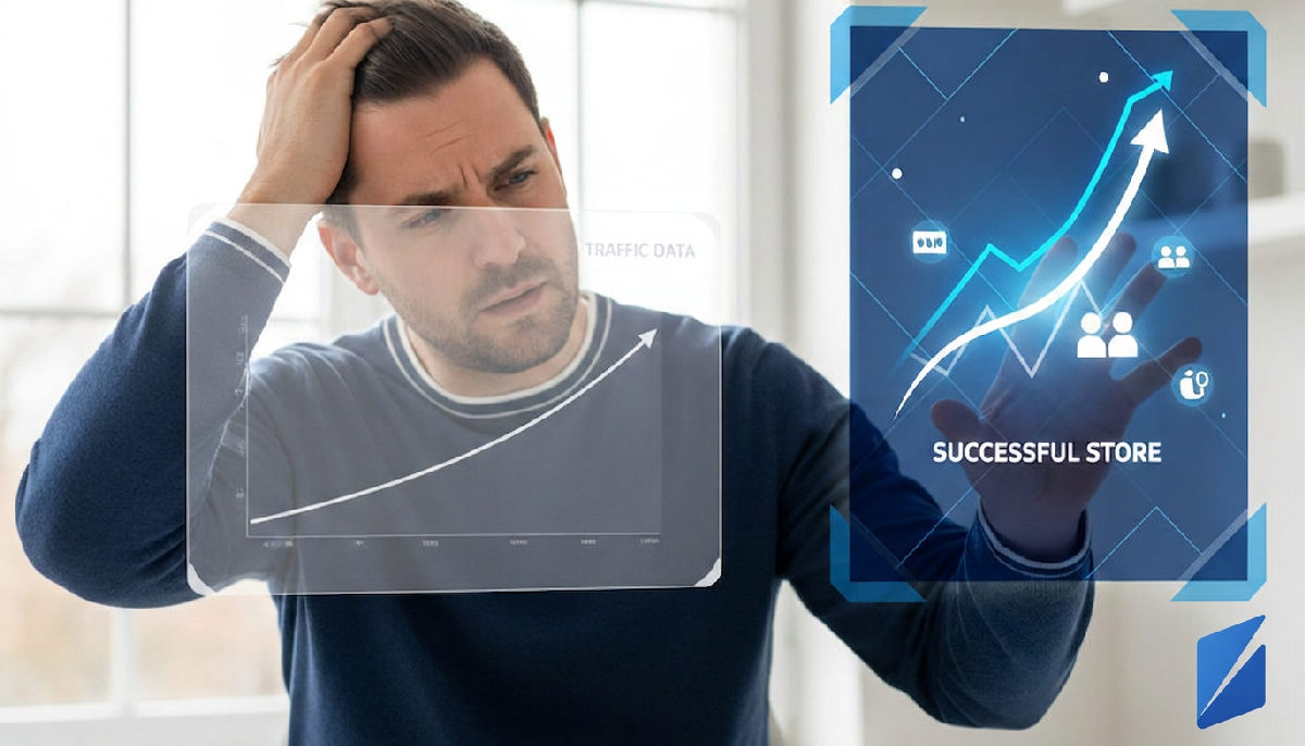 E-commerce owner contrasts failing sales with a vision of a thriving Shopify store.