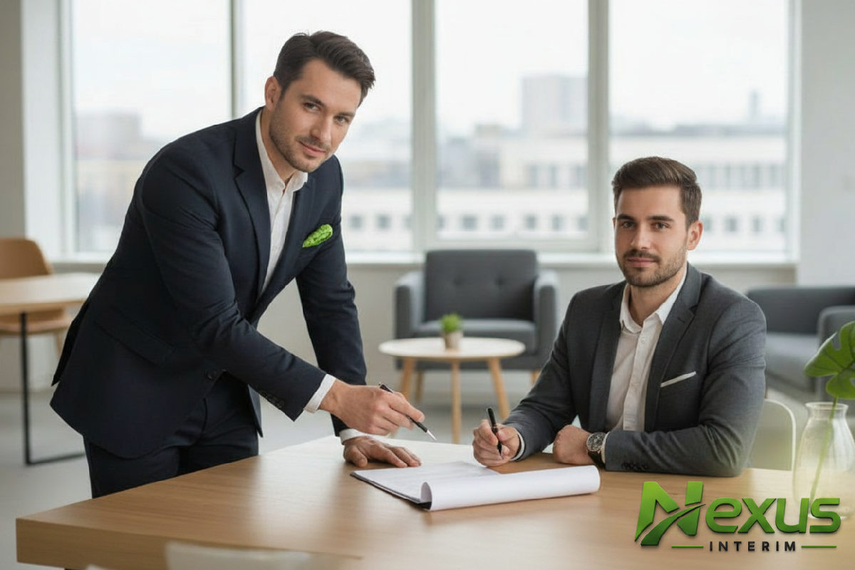 Signature d'un contrat CDD dans un bureau moderne.