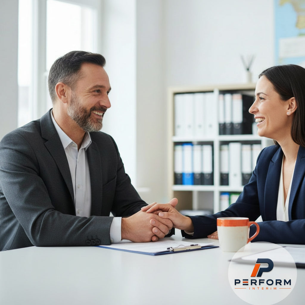 Gestionnaire de PME et consultant en recrutement discutent.