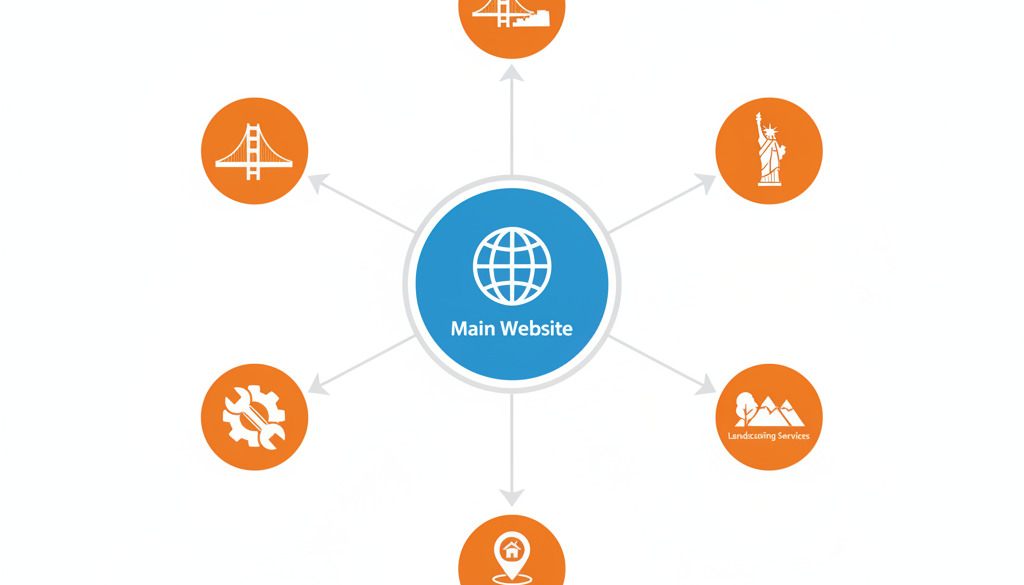 Website structure for a multi-location Local SEO strategy with city-specific landing pages.