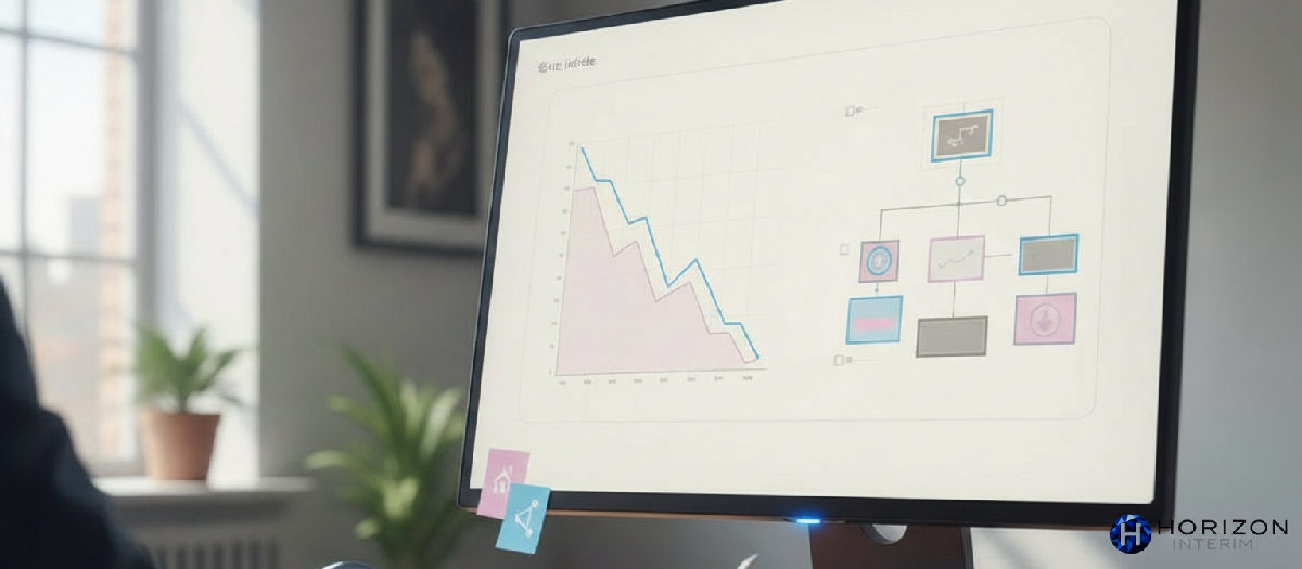 Tableau de bord financier avec graphiques de réduction de coûts et légalité.