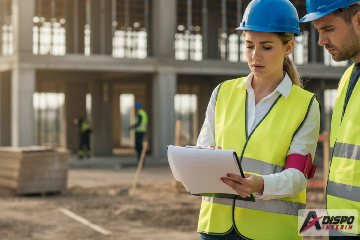 Inspecteur du travail vérifiant des formulaires A1 sur un chantier.
