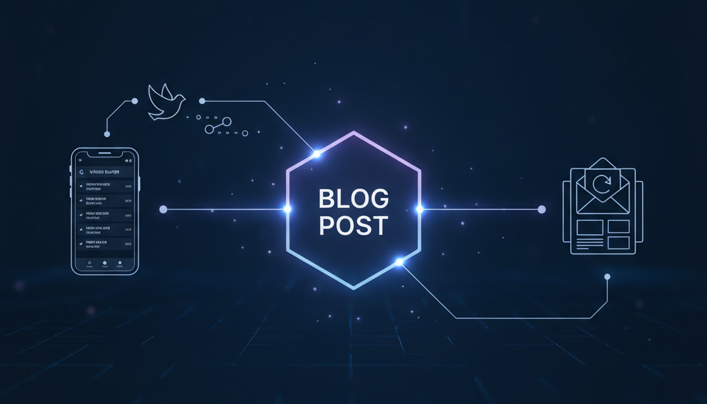 AI transforms blog post into TikTok, tweet, and email content.