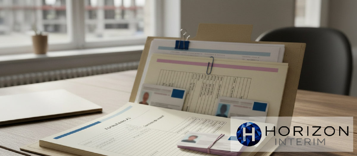 Dossier administratif avec formulaires A1 et contrats bilingues.