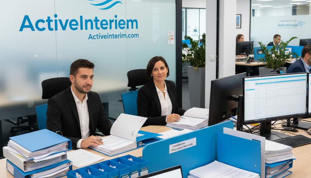 Bureau RH examinant la documentation des travailleurs détachés roumains.