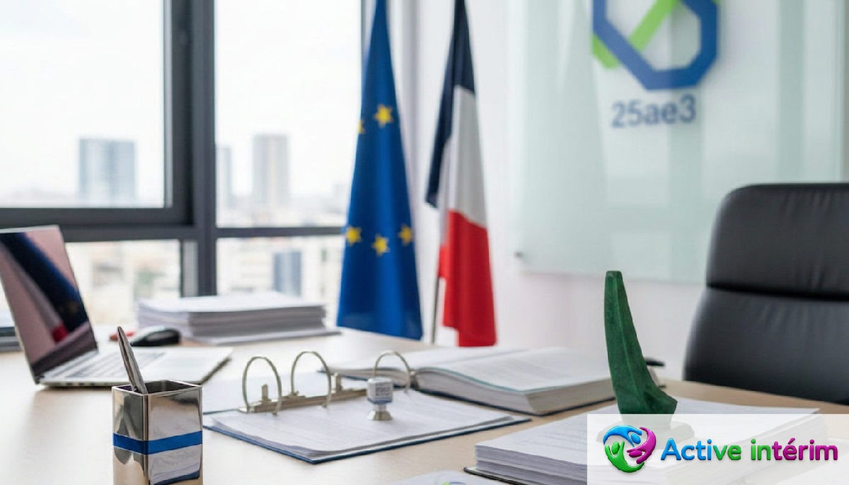 optimisation RH travailleurs détachés - Bureau RH optimisé pour les travailleurs détachés, documents et drapeaux.
