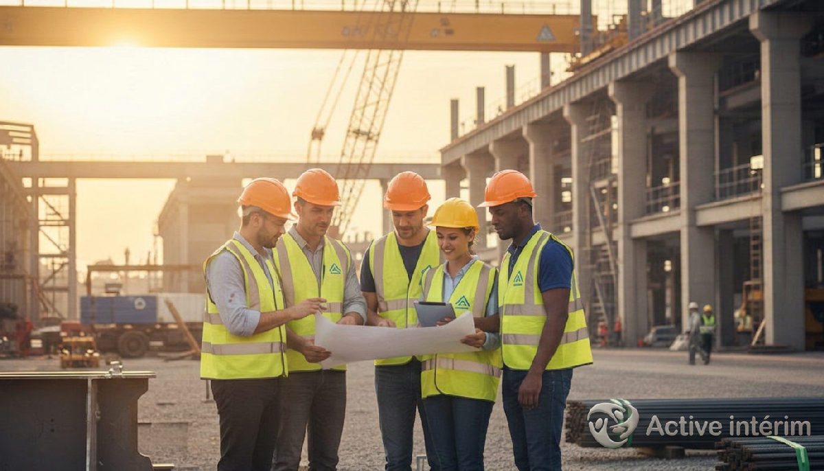 Travailleurs français et roumains collaborant sur un site industriel.