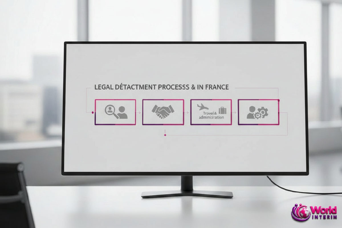 Infographie : étapes du détachement légal d'un travailleur roumain.