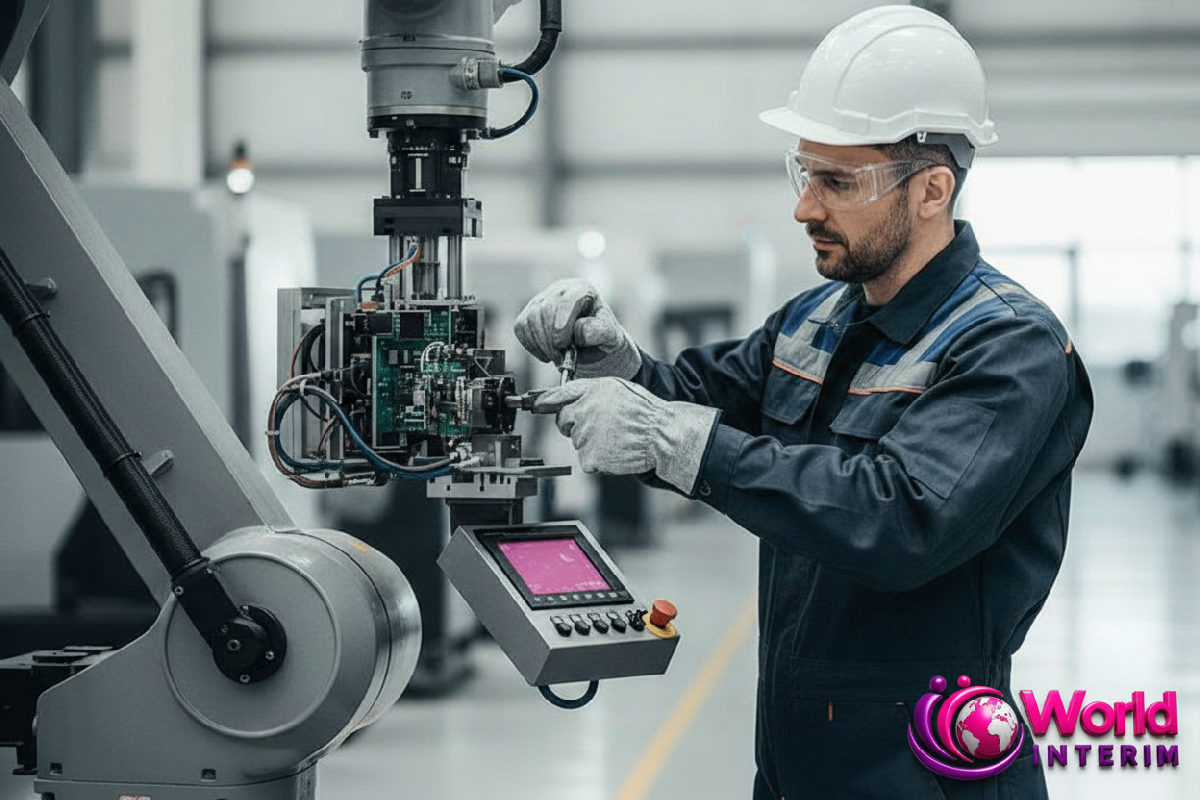 Ouvrier qualifié travaillant sur une machine en usine.