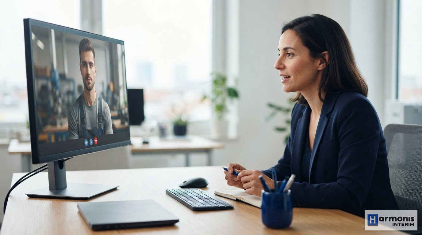 entretiens vidéo candidats roumains recruteurs français - Un recruteur français en entretien vidéo avec un ouvrier qualifié roumain.