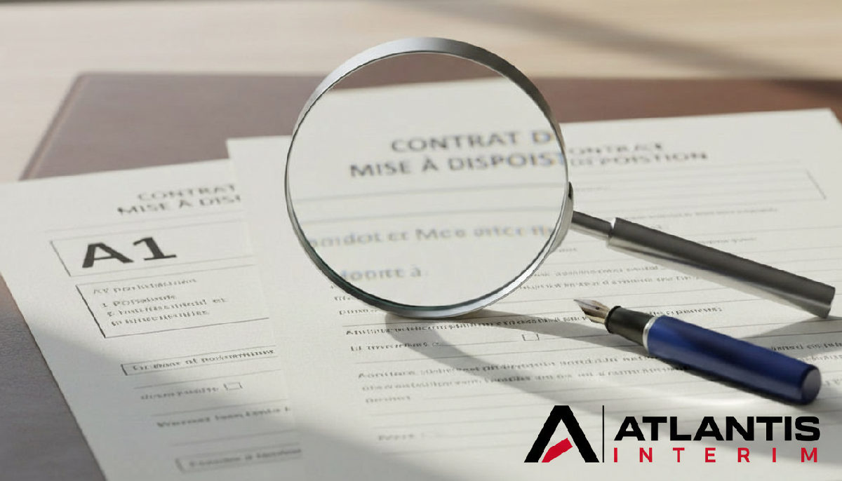 Loupe sur un formulaire A1 et contrat de mise à disposition.