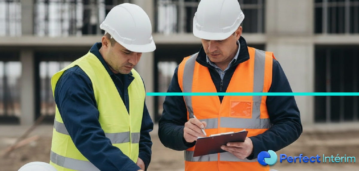 que faire contrôle inspection travail détachement roumain - Inspecteur du travail vérifiant des documents sur un chantier.