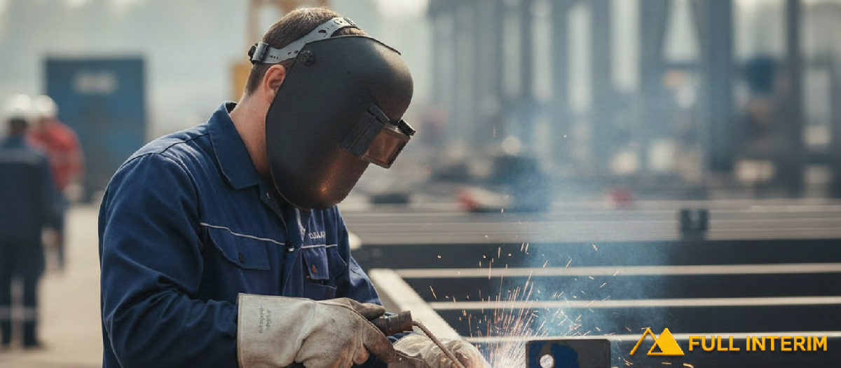 Travailleur détaché qualifié, concentration et professionnalisme industriel.