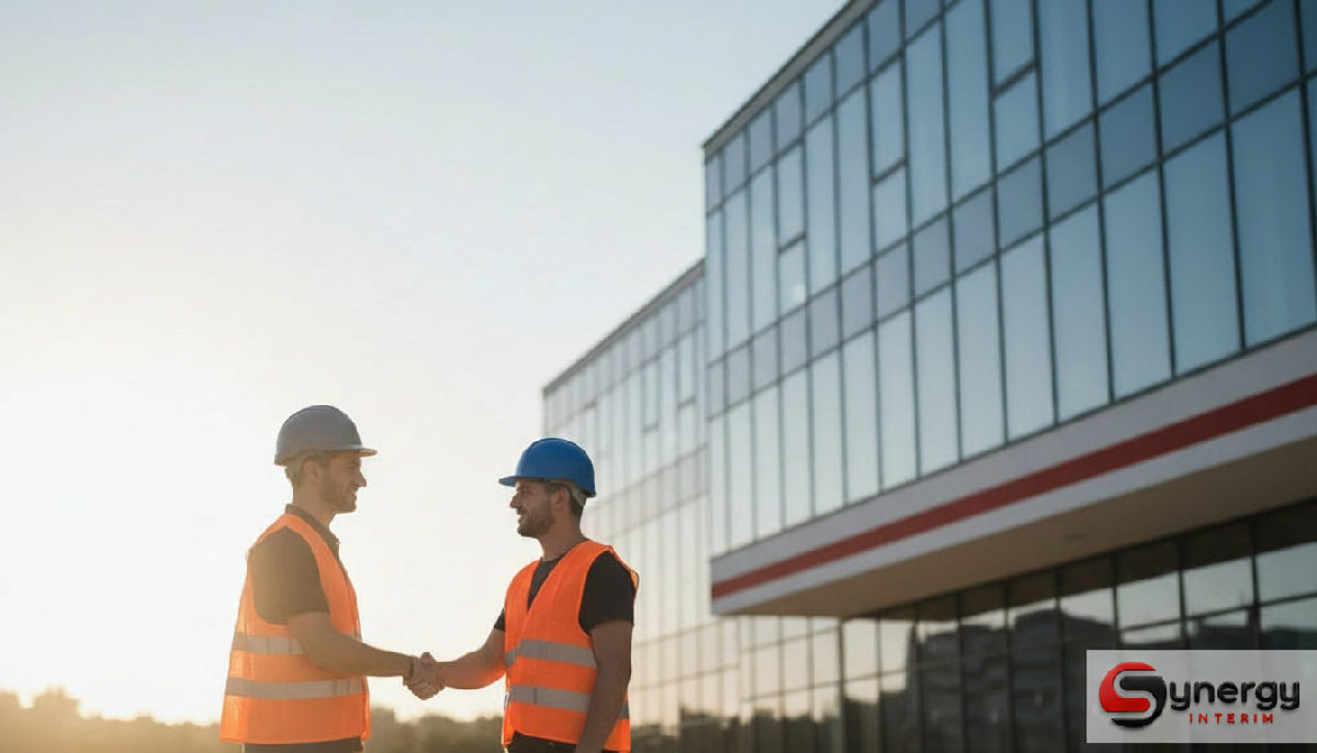 Agences recrutement ouvriers roumains rapides 3 Chef de chantier français et ouvrier roumain célèbrent un projet réussi.