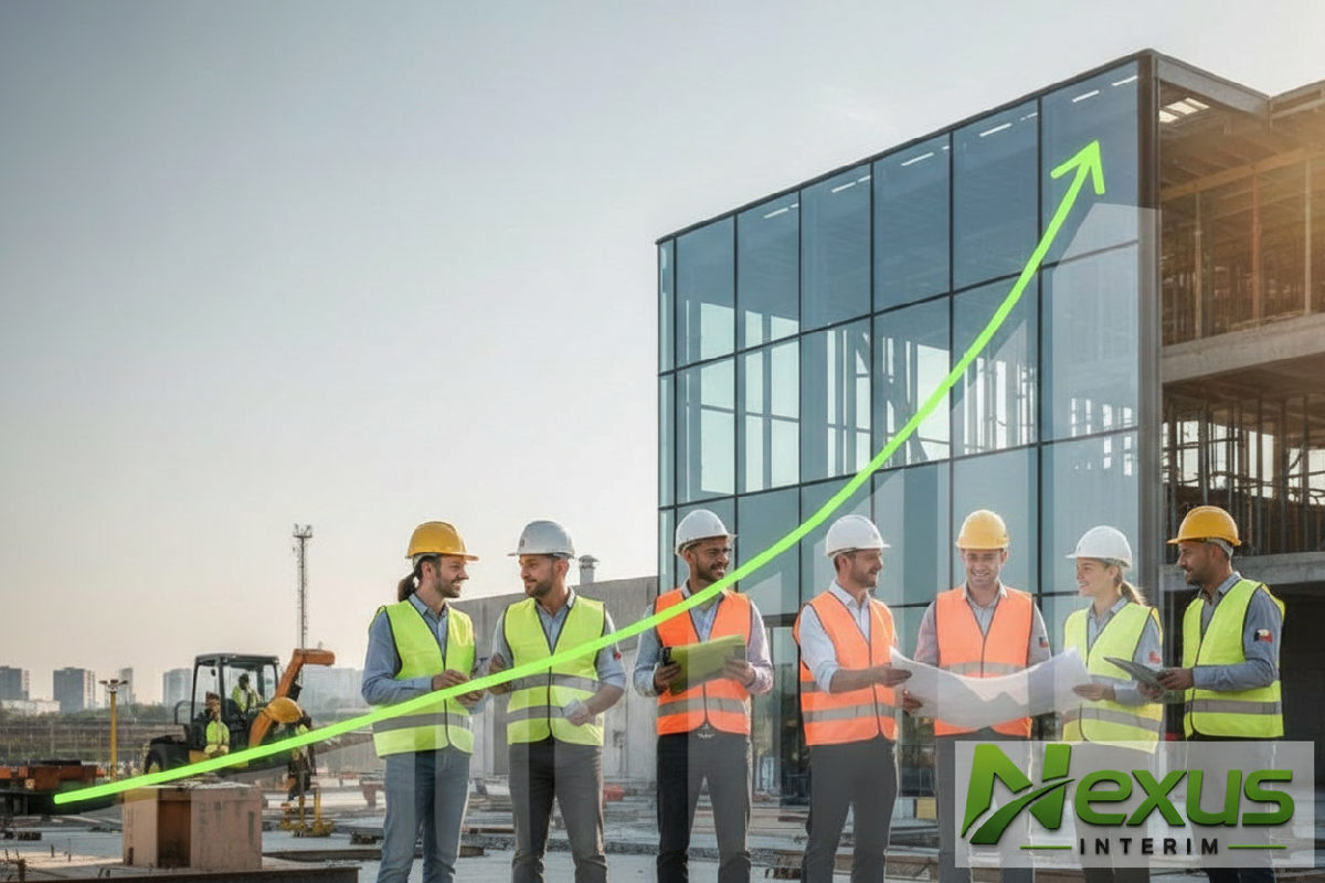 Graphique croissance européenne avec travailleurs divers collaborant.