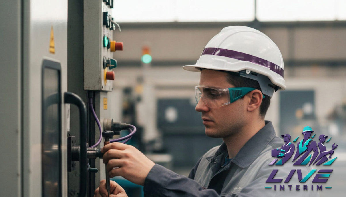 Ouvrier qualifié travaillant sur une machine industrielle en sécurité.