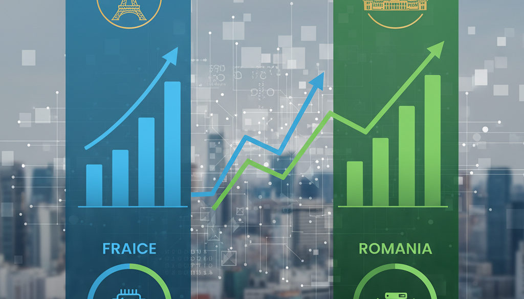 Infographie comparant la croissance économique des marchés français et roumains.