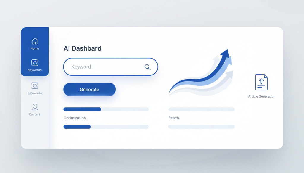 Schermafbeelding van een gebruiksvriendelijk AI-platformdashboard voor trefwoordgebaseerde artikelgeneratie.
