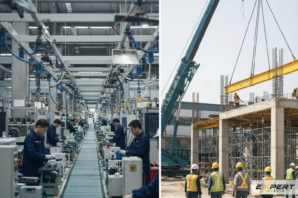 Comparaison : chaîne industrielle (CDI) vs chantier (CDD).