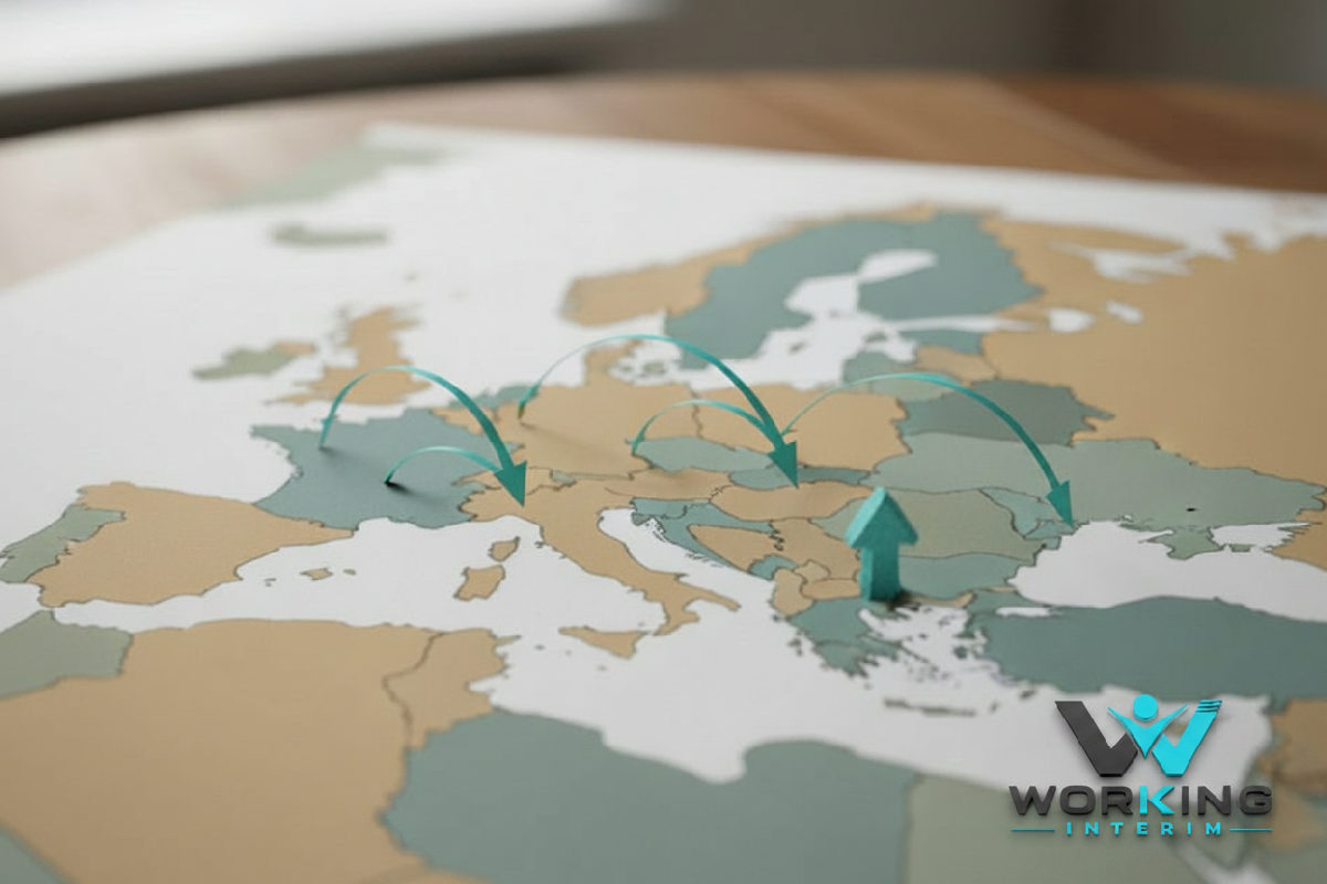 Carte de l'Europe montrant le flux de main-d'œuvre roumaine vers la France.