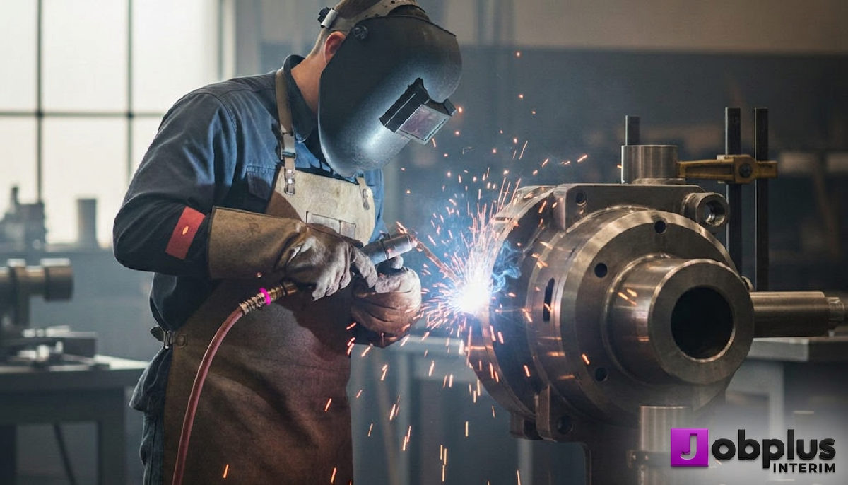 Soudeur qualifié travaillant sur un composant industriel.