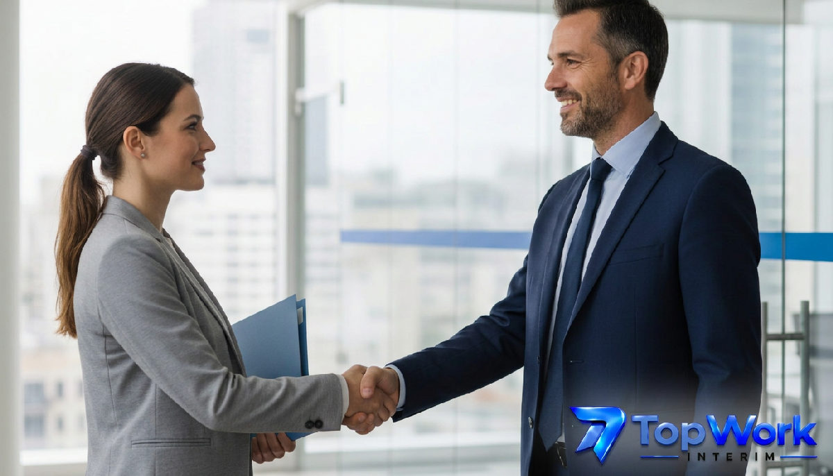 Intégration : poignée de main entre manager français et employé roumain.
