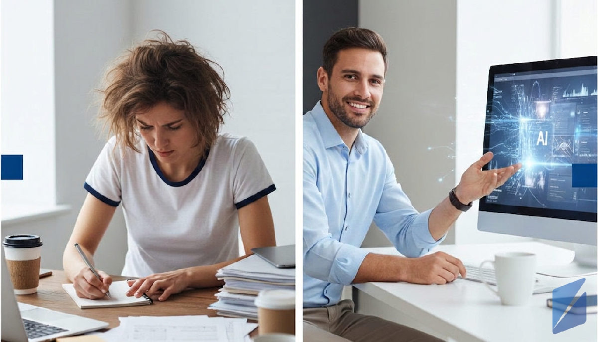 Shopify owner before and after AI for blog post generation.