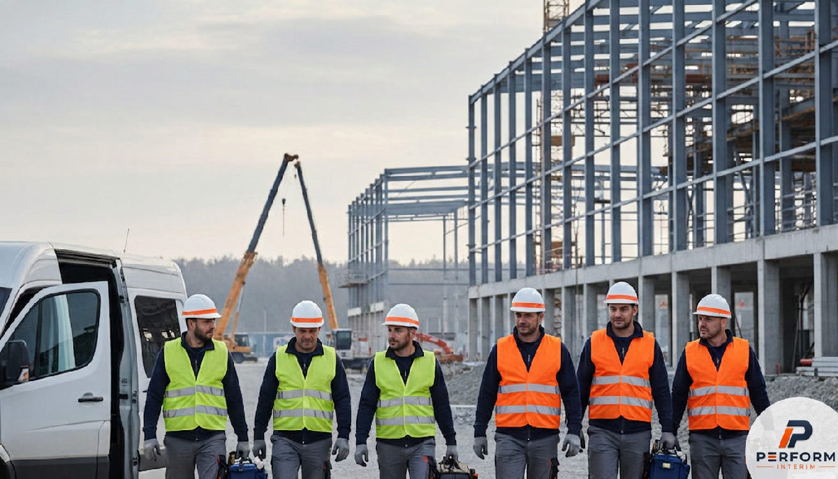 transport intérimaires roumains - Travailleurs roumains en sécurité sur un site industriel français.