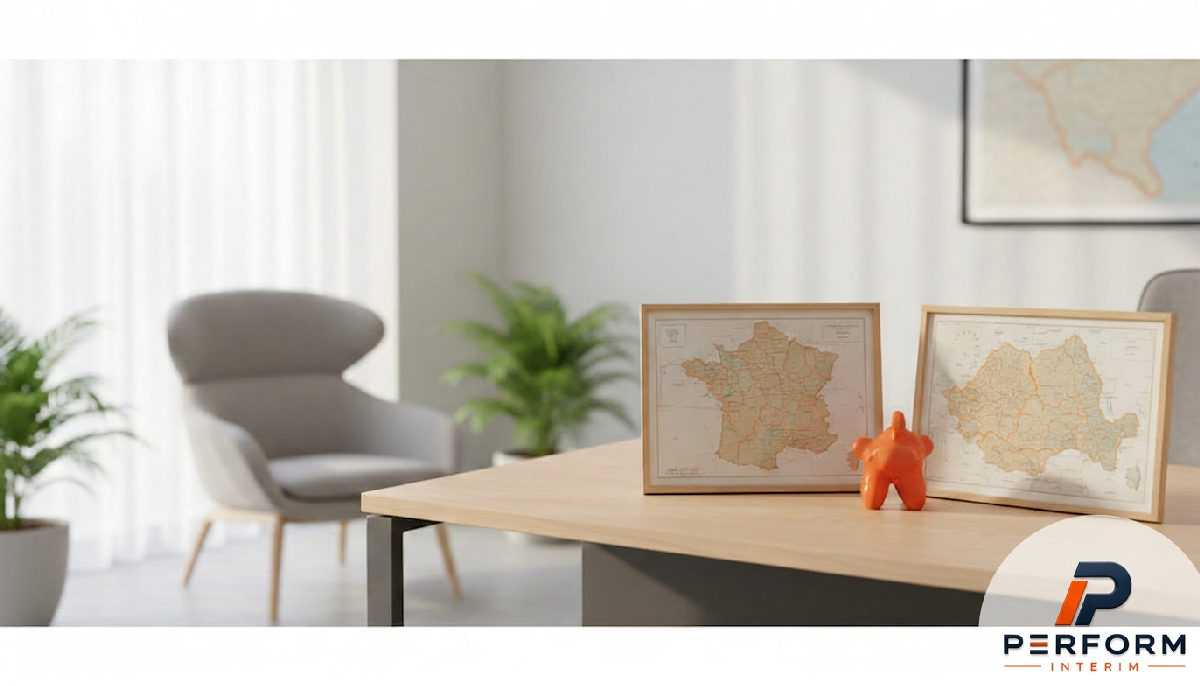 Bureau RH : cartes de France et Roumanie, lien d'intérim.