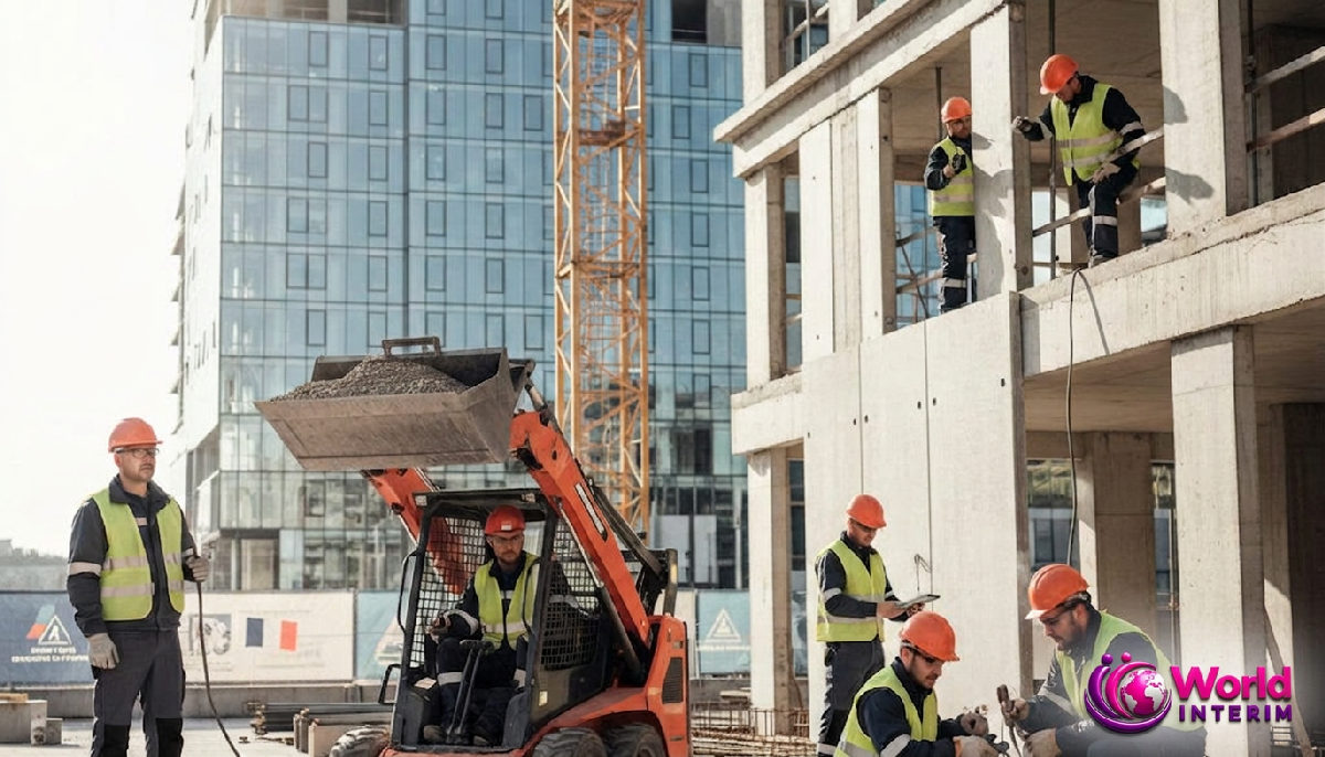 travailleur détaché secteurs roumains - Ouvriers roumains qualifiés sur un chantier moderne en France.