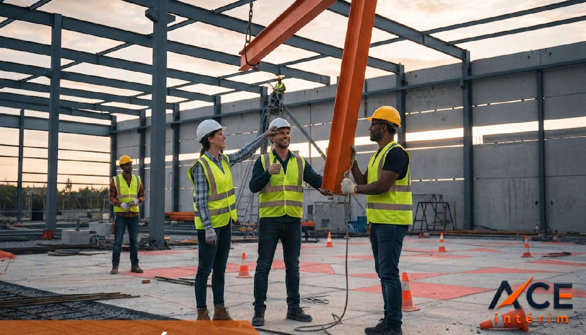 Des ouvriers travaillent ensemble sur un chantier industriel.