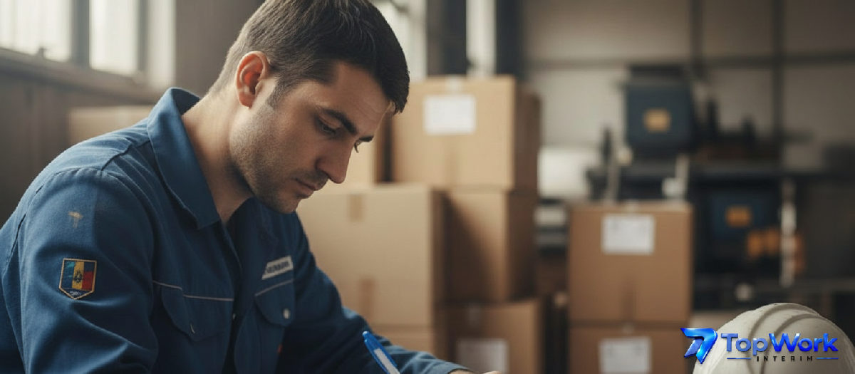 Un employé rédige une note de service simple en français.
