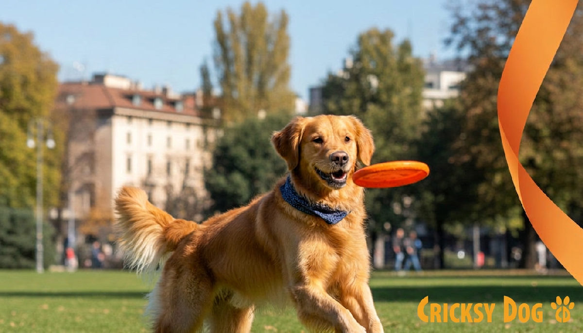 Golden Retriever felice e sanissimo gioca nel parco a Milano.