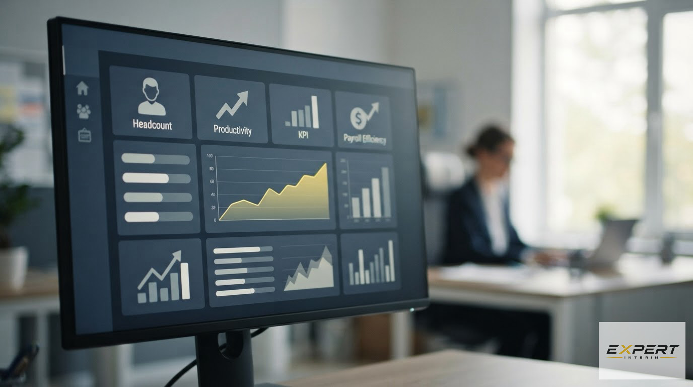 Un tableau de bord RH moderne affichant les indicateurs de performance d'une PME.