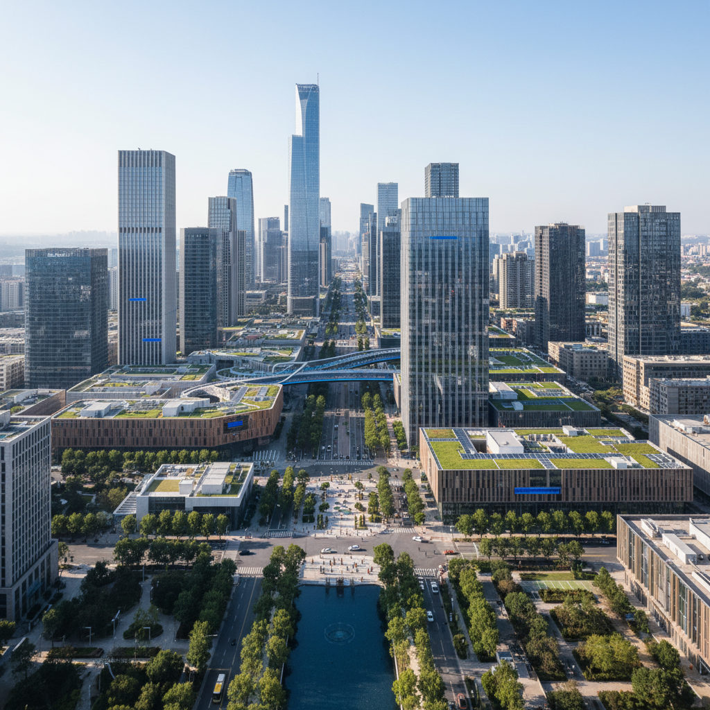 Une vue d'ensemble d'un grand projet de construction urbaine réussi, montrant la réussite et la croissance durable de l'entreprise utilisatrice.