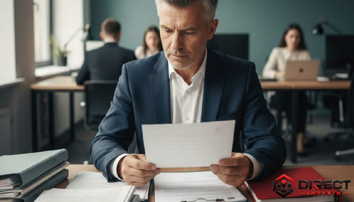 Manager examinant des documents légaux pour le recrutement international.