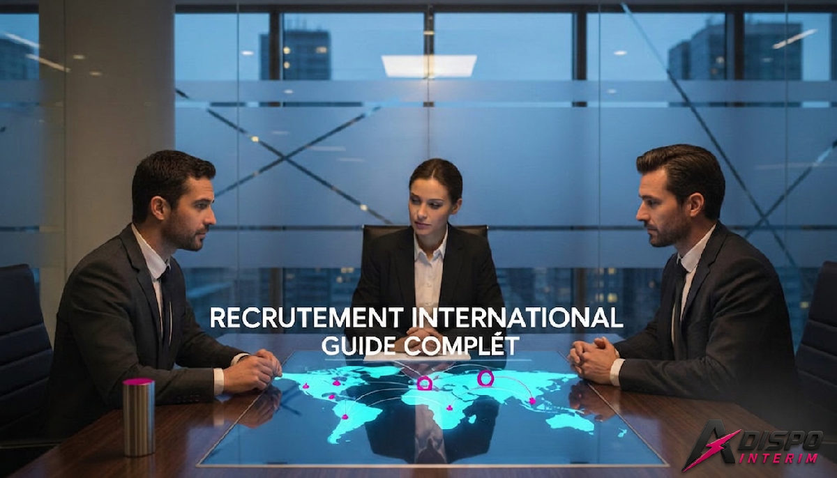 recrutement international guide complet - Réunion de recrutement international sur une carte du monde numérique.