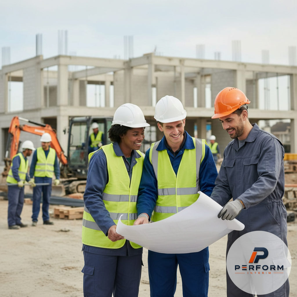 Équipe franco-roumaine collaborant sur un chantier.