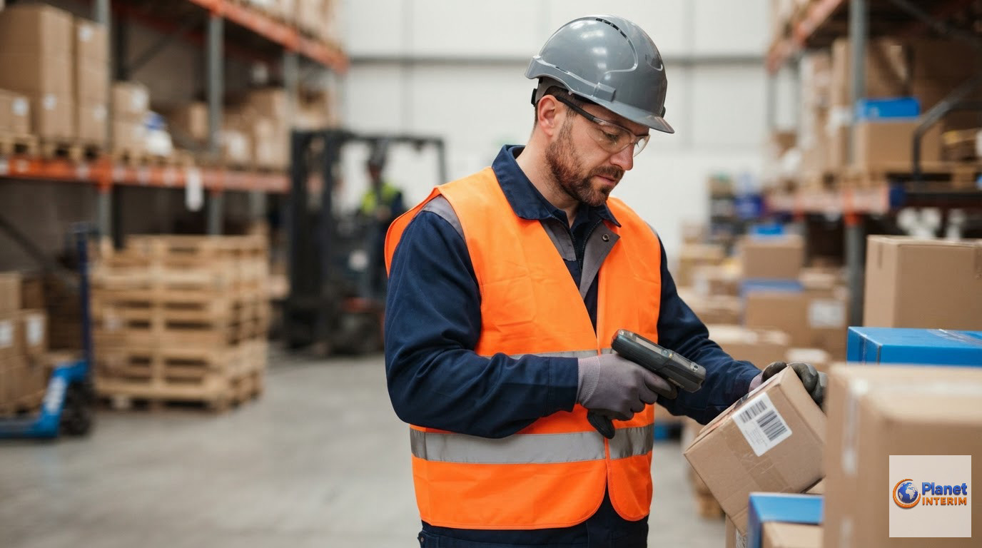 Un logisticien en équipement de protection illustrant la sécurité au travail.