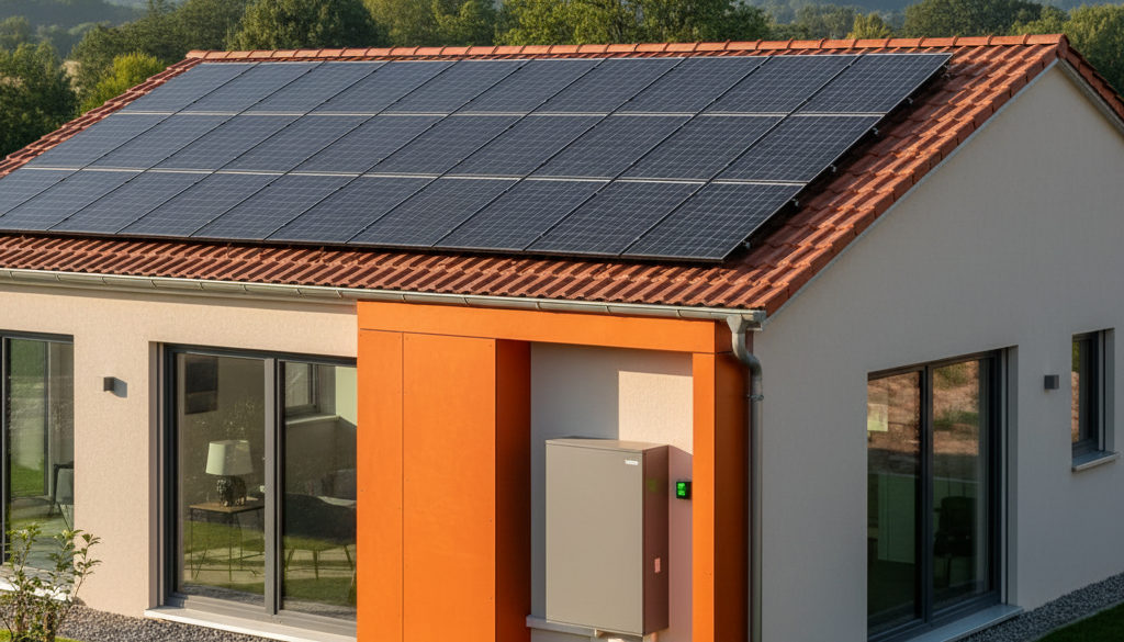 Moderní dům s fotovoltaickou elektrárnou a tepelným čerpadlem.