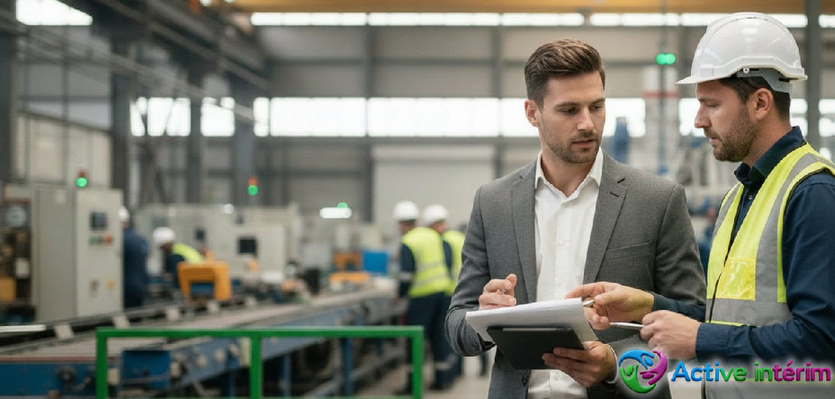 Inspecteur du travail vérifiant la conformité sur site industriel.