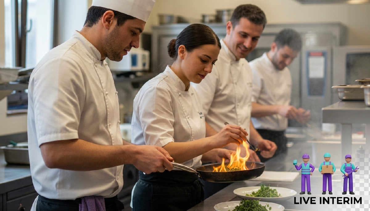 recrutement cuisiniers roumains HCR - Une équipe de cuisine dynamique en pleine action.