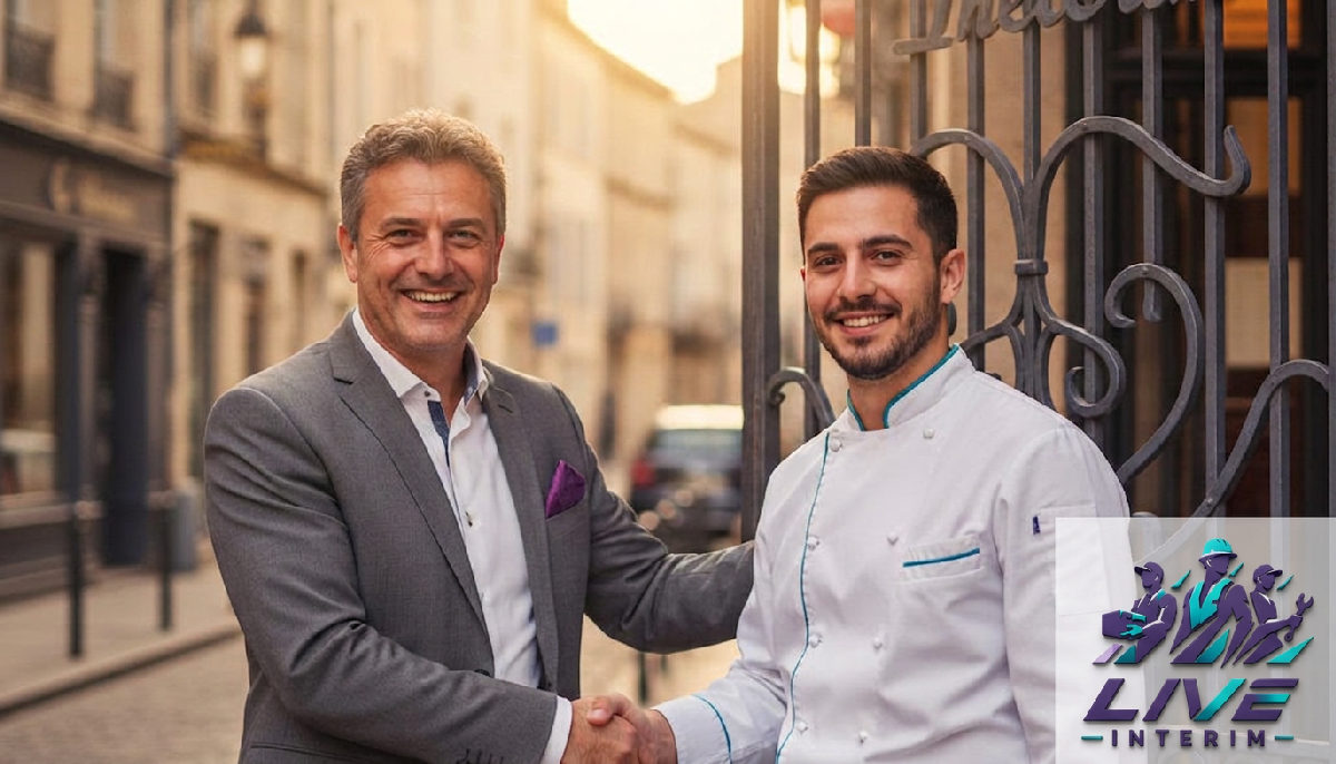 Patron et cuisinier roumain heureux à Montpellier.