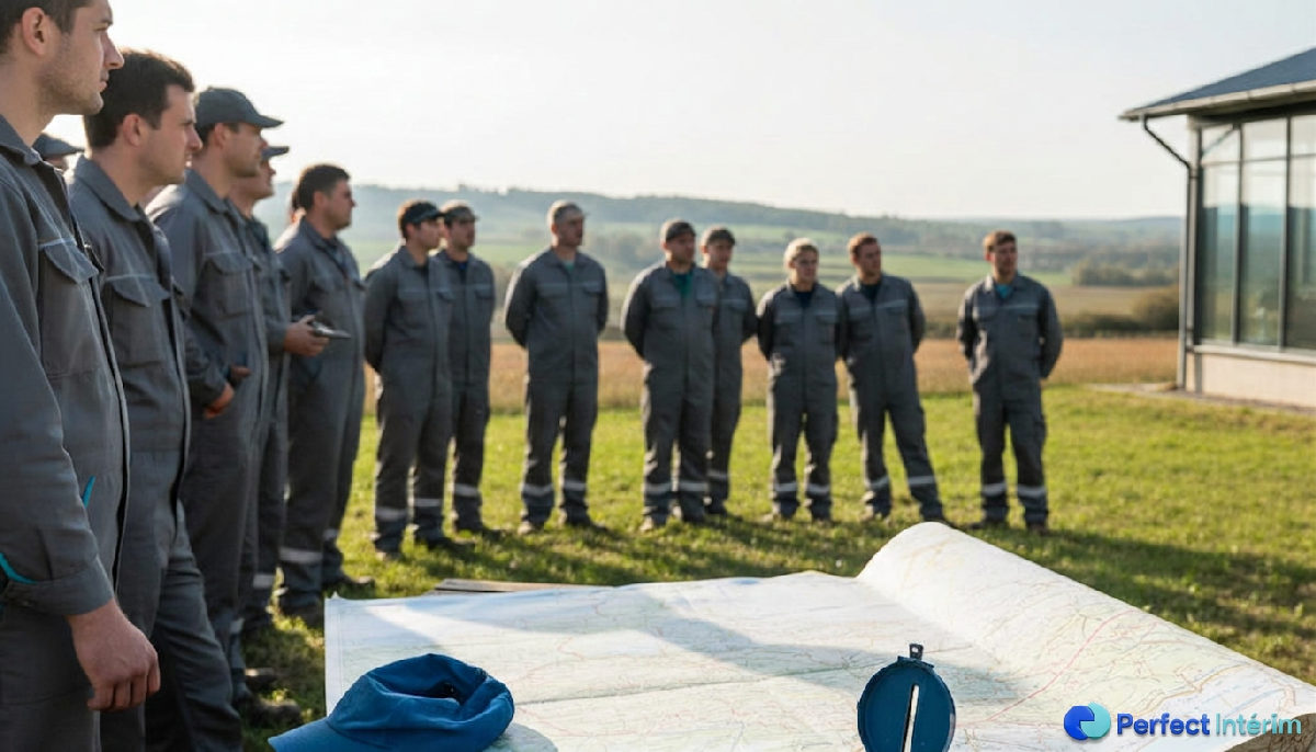 Hommes travaillant ensemble sur un chantier de construction en France.
