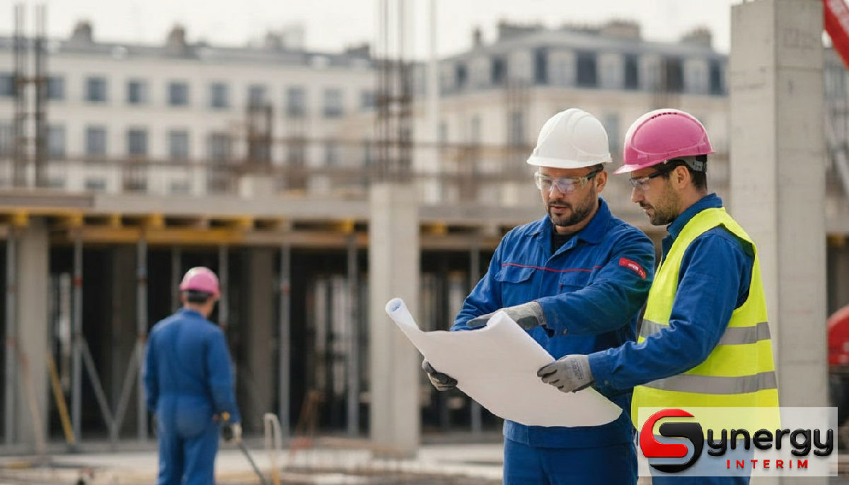 Travailleur détaché roumain : obligations pratiques pour PME 1 Ouvriers sur un chantier français, symboles de collaboration européenne.