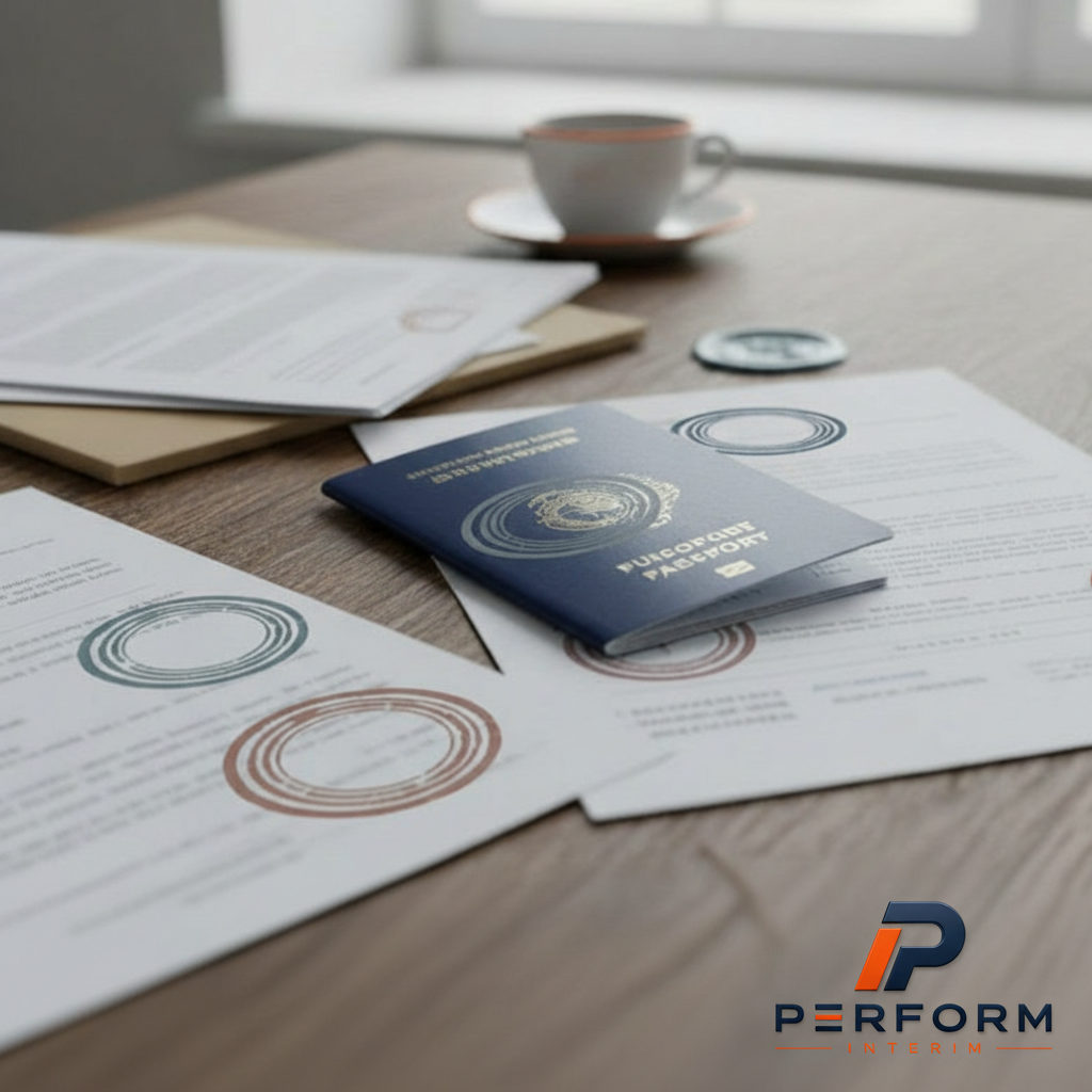 Documents officiels et passeport prouvant la légalité du recrutement étranger.