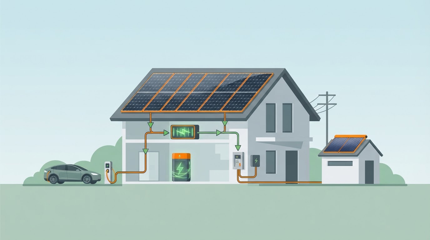 Detailní záběr na pokročilý střídač pro domácí fotovoltaické systémy.